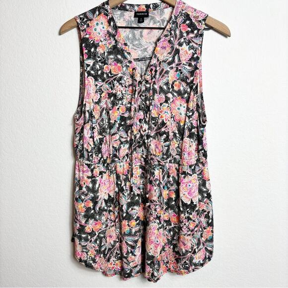 Torrid Babydoll Stretch Challis Lace Up Tunic Blouse Size 0 - Picture 2 of 7